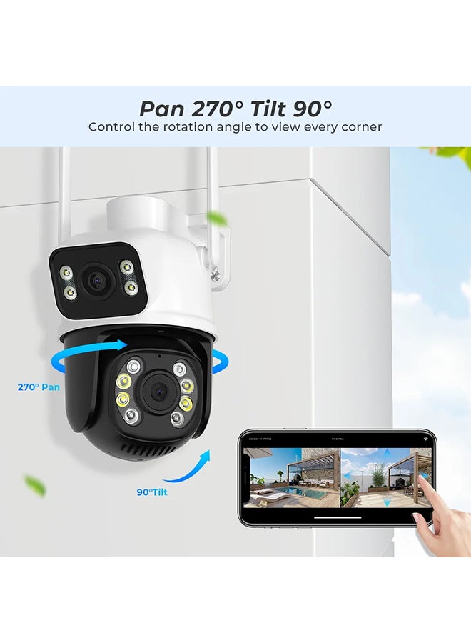 O Ozone كاميرا مراقبة خارجية تعمل بتقنية واي فاي، 2.4 جيجا هرتز، كاميرا مزدوجة الشاشة بدقة 5 ميجا بكسل مع تتبع تلقائي، واكتشاف الإنسان، ورؤية ليلية ملونة، وصوت ثنائي الاتجاه - أسود - Image 3