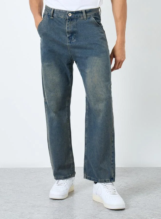 Styli Styli Mid Rise Relaxed Fit Faded Jeans