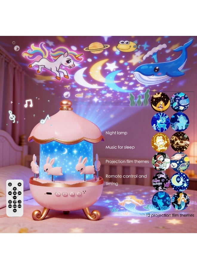 مصباح عرض ليلي متعدد الوظائف للأطفال - إضاءة دوارة مع موسيقى ومؤقت - رفيق النوم المثالي لغرف الأطفال - Image 1