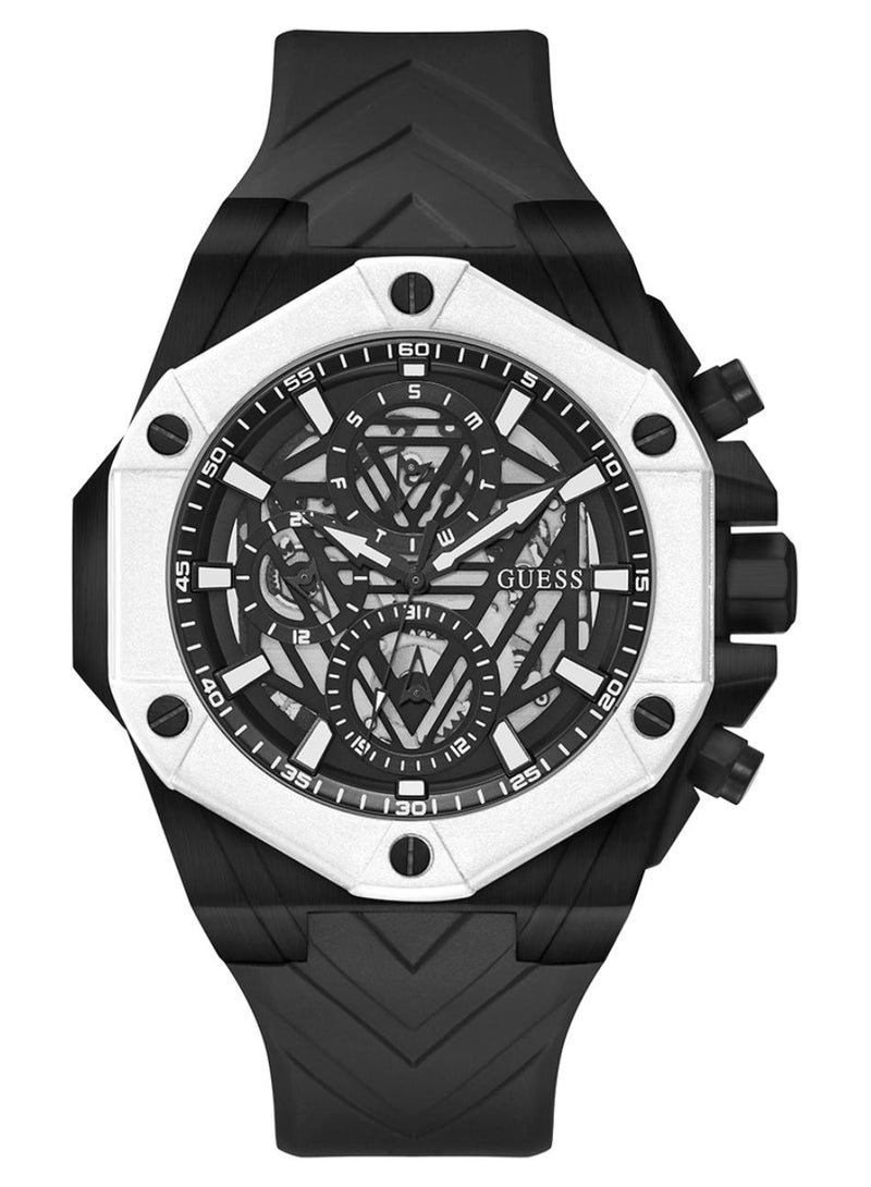 GUESS ساعة جياس للرجال بسوار سيليكون متعدد الوظائف باللون الأسود - GW0579G1 - Image 1