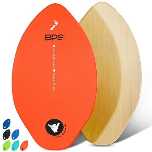 BPS Shaka 30 Inch No Wax Needed Skim Board Epoxy Coated Wood Skimboard with EVA Pads Skim Board for Beginner to Advanced Orange - Image 1