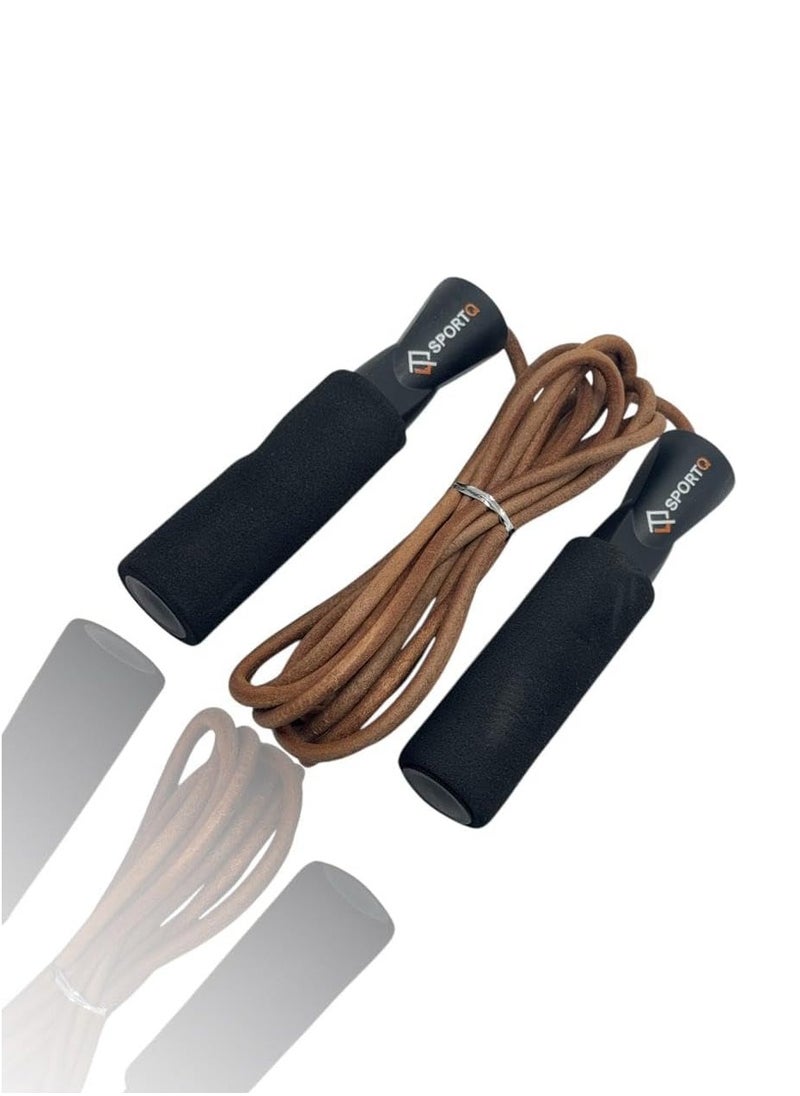 SportQ - Burn fat fast with natural leather jump rope high quality jump ropes bold leather speed skipping jump rope non-reaching exercise exercise weight adjustable skipping rope - Image 1
