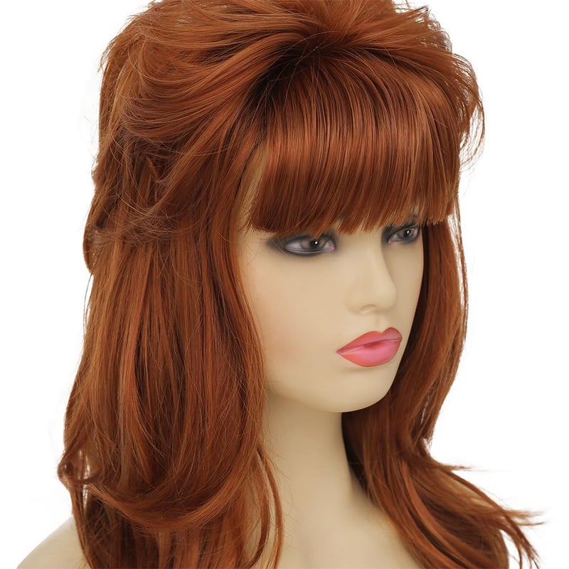 Dai Cloud 80s Women Brown Mullet Wig Long Wavy Ginger Bouffant Synthetic Hair wigs for Married Housewife Vintage Costume or Halloween Party - Image 5