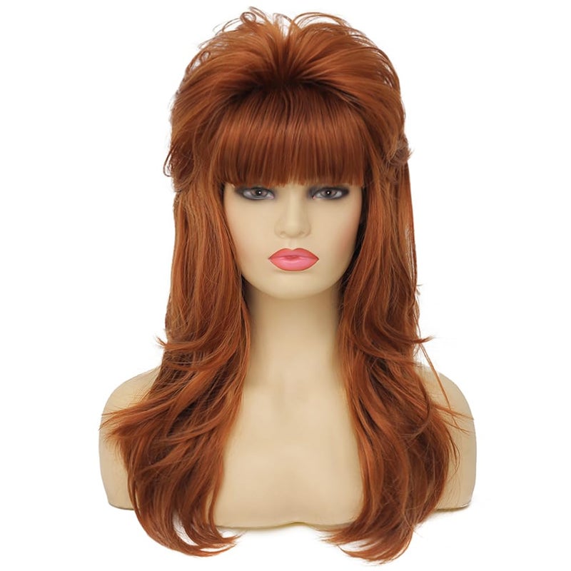 Dai Cloud 80s Women Brown Mullet Wig Long Wavy Ginger Bouffant Synthetic Hair wigs for Married Housewife Vintage Costume or Halloween Party - Image 1