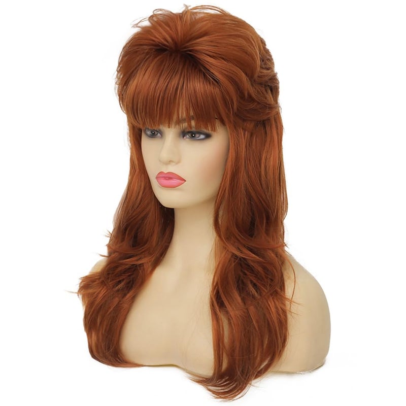Dai Cloud 80s Women Brown Mullet Wig Long Wavy Ginger Bouffant Synthetic Hair wigs for Married Housewife Vintage Costume or Halloween Party - Image 3