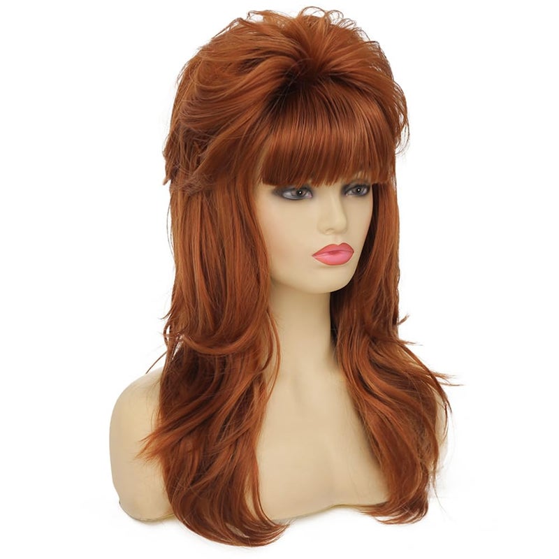 Dai Cloud 80s Women Brown Mullet Wig Long Wavy Ginger Bouffant Synthetic Hair wigs for Married Housewife Vintage Costume or Halloween Party - Image 2