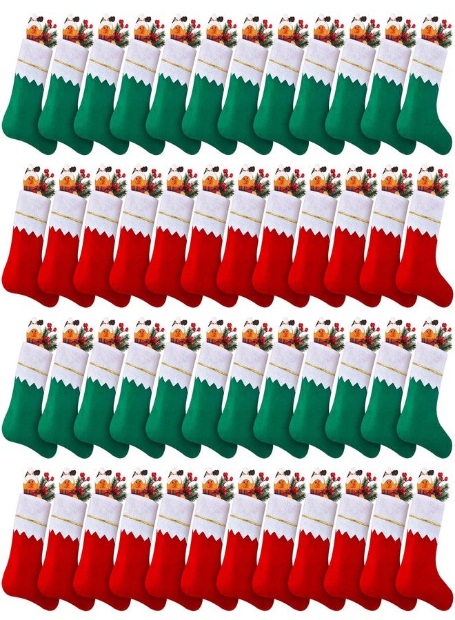Skylety 48 Pieces Red and Green Christmas Stockings Bulk Christmas Felt Stockings Decor Tree Hanging Sock Ornament Holiday Fireplace Mantel Stairs Family DIY Craft Stock Gift Bag (3.94 x 8.66 Inch) - Image 1