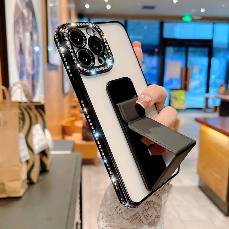 guppy Hand Strap Holder Case for iPhone 14 Pro with Kickstand, Women Girls Bling Slim TPU Bumper Adjustable Hand Strap Stand Holder Shockproof Phone Case for iPhone 14 Pro Cover-Black - Image 1