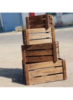 Wooden Nesting Crates Set of 4 Wood Storage Boxes Decorative Wooden Storage Box