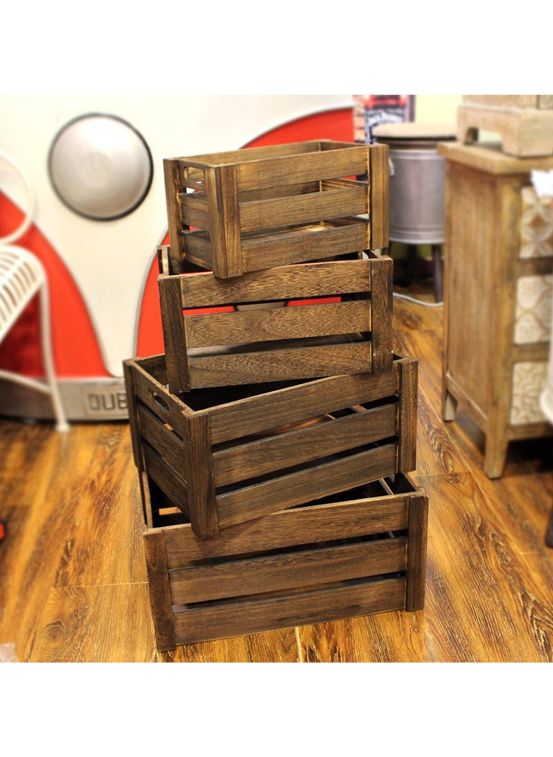 LINGWEI - Wooden Nesting Crates Set of 4 Wood Storage Boxes Decorative Wooden Storage Box - Image 1