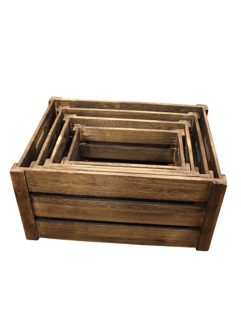 LINGWEI - Wooden Nesting Crates Set of 4 Wood Storage Boxes Decorative Wooden Storage Box - Image 1
