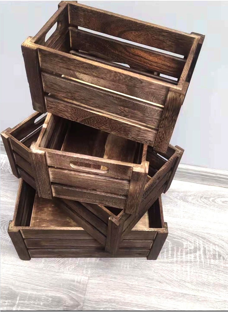 LINGWEI - Wooden Nesting Crates Set of 4 Wood Storage Boxes Decorative Wooden Storage Box - Image 1