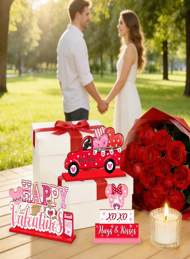 CIOEY 3Pcs Valentines Day Wooden Table Decorations, Mouse Shaped Be Mine Truck Sign, Happy Valentines Day Tabletop Centerpieces, Red Pink Love Hearts Decoration for Home, Party, Anniversary, Wedding - Image 5