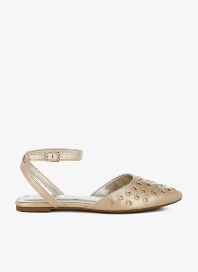 London Rag Metallic Eyelet Detail Flat Sandals in Gold