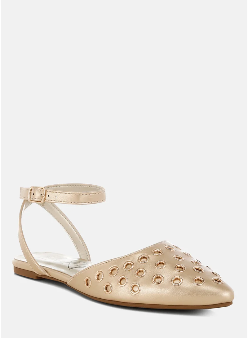 London Rag SH4948_GOLD Metallic Eyelet Detail Flat Sandals in Gold for Women | Best Price UAE