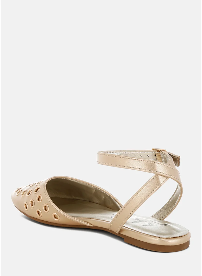 London Rag SH4948_GOLD Metallic Eyelet Detail Flat Sandals in Gold for Women | Best Price UAE