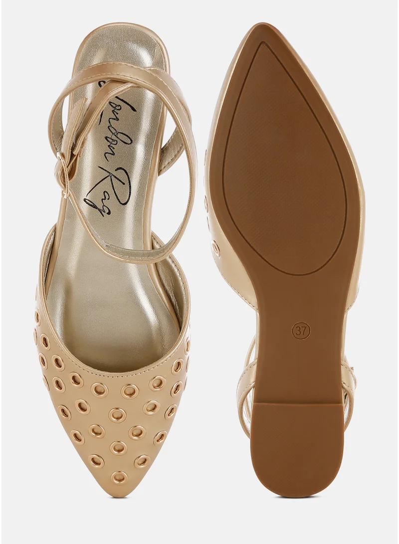 London Rag SH4948_GOLD Metallic Eyelet Detail Flat Sandals in Gold for Women | Best Price UAE