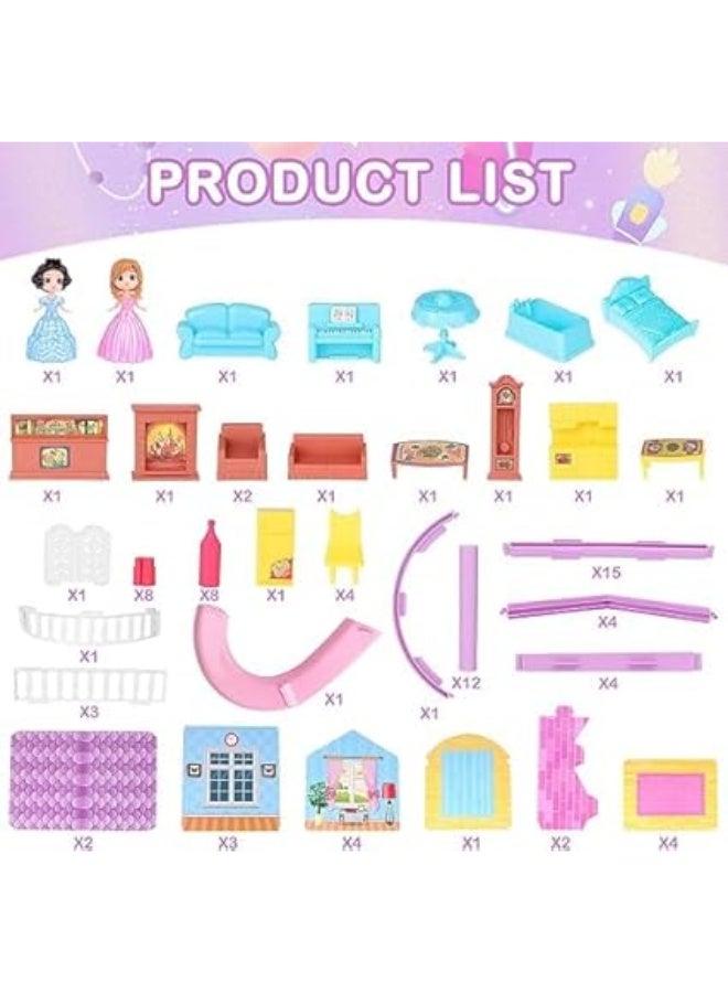 Pink Princess House for Kids, Multi-storey Doll House Toy with Furniture and Balconies, Suitable for Ages 3+ - Image 4