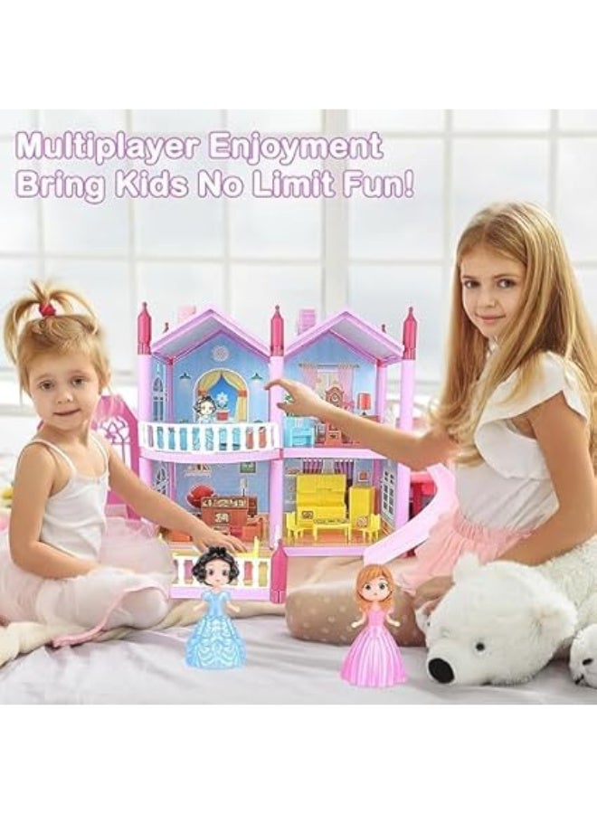 Pink Princess House for Kids, Multi-storey Doll House Toy with Furniture and Balconies, Suitable for Ages 3+ - Image 3