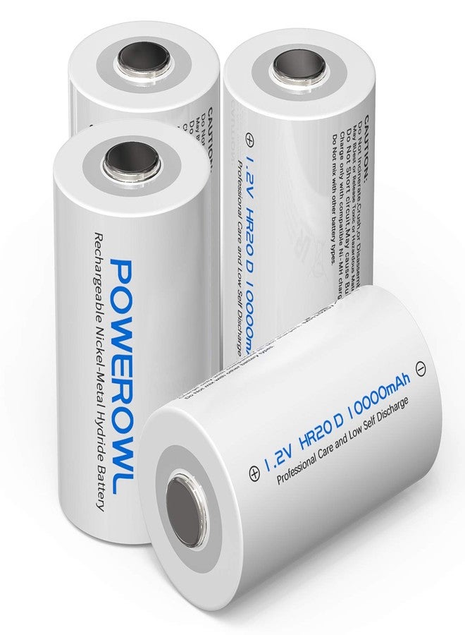 POWEROWL Rechargeable D Batteries 10000mah Low Self Discharge, NiMH, Pre-Charged, 4 Count (Recharge Universal) - Image 1