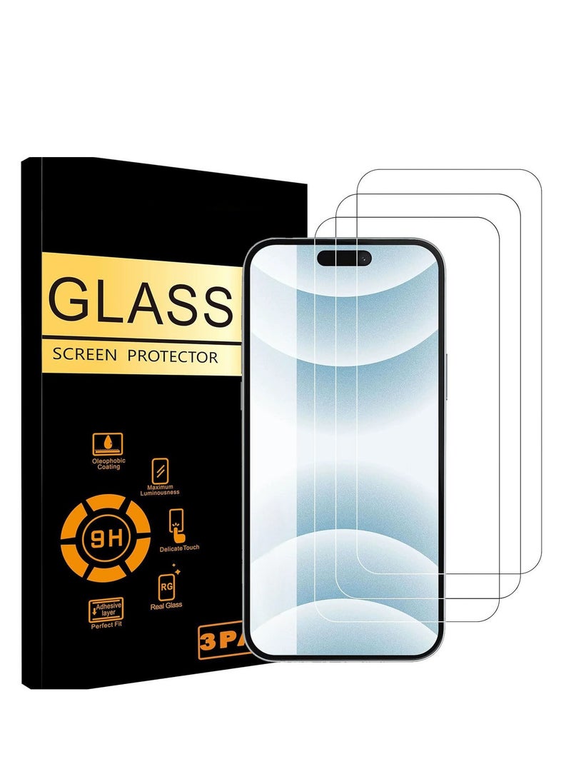 iPhone 15 Pro 9H Tempered Glass Screen Protector, 3-Pack, Ultra Clear, Scratch Resistant, Anti-Fingerprint, Case-Friendly, Includes Installation Tools - Image 1