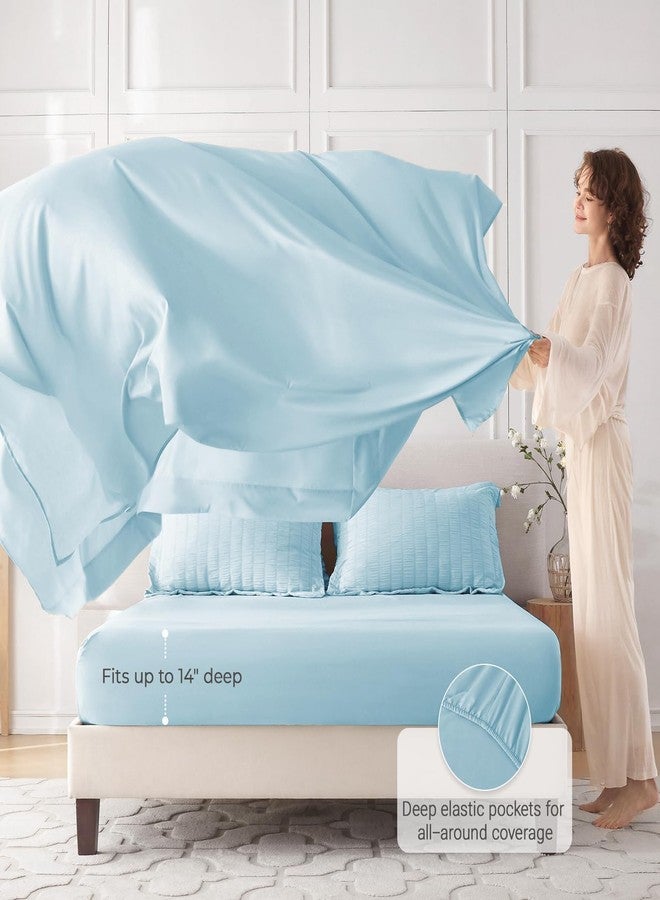 MUXHOMO 7 Pieces Queen Comforter Set, Seersucker Bed in a Bag Queen Size, All Season Luxury Bedding Set with Comforter, Flat Sheet, Fitted Sheet, Pillowcases & Shams, Lake Blue - Image 3