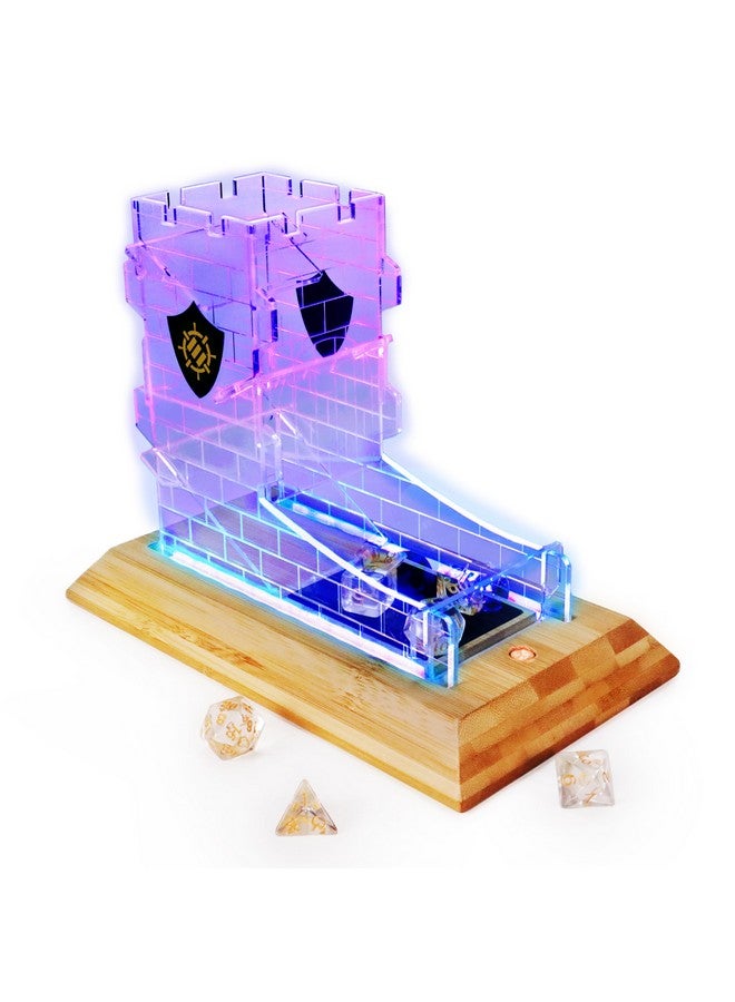 ENHANCE برج النرد LED القابل للتعزيز مع مجموعة نرد 7 قطع لألعاب RPG - مجموعة ألعاب شفافة، صينية رول مضاءة LED مع قاعدة من الخيزران وتصميم برج القلعة، يمكن رمي حتى 14 دفعة واحدة - رائعة لليلة الألعاب - Image 1
