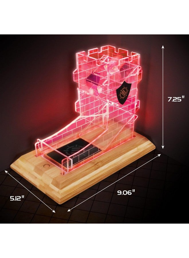 ENHANCE برج النرد LED القابل للتعزيز مع مجموعة نرد 7 قطع لألعاب RPG - مجموعة ألعاب شفافة، صينية رول مضاءة LED مع قاعدة من الخيزران وتصميم برج القلعة، يمكن رمي حتى 14 دفعة واحدة - رائعة لليلة الألعاب - Image 2