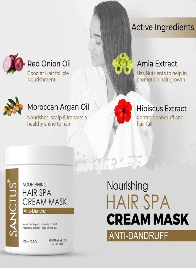 SANCTUS Hair Spa Cream MASK - Organic Hair Conditioner - Nourishes Scalp & Controls Dandruff With Red Onion Oil, Moroccan Argan Oil, Amla & Hibiscus Ext. - 100gm - Image 4