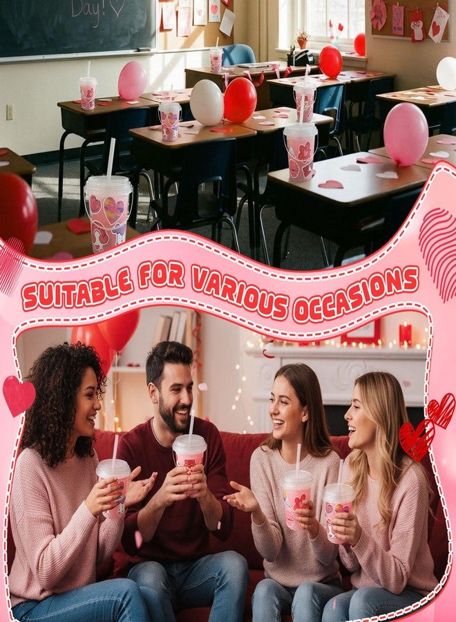 Funnymoom مجموعة Funnymoom المكونة من 12 مجموعة من دلاء المشروبات البلاستيكية سعة 34 أونصة، مزودة بأغطية وماصات، ومزينة بملصقات عيد الحب. أكواب شفافة للاستخدام مرة واحدة، مثالية لتوزيعات الحفلات والجوائز. - Image 5