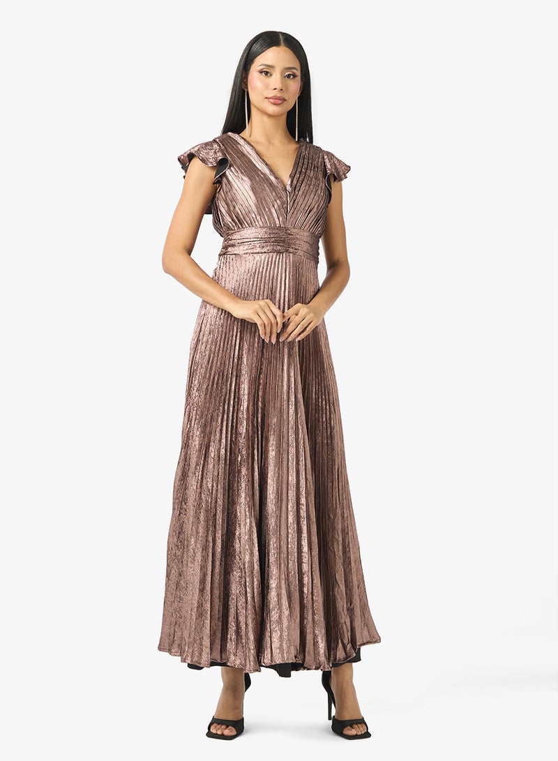 Maya Pleated Side Cutout Flutter Sleeve Maxi Dress - Image 4