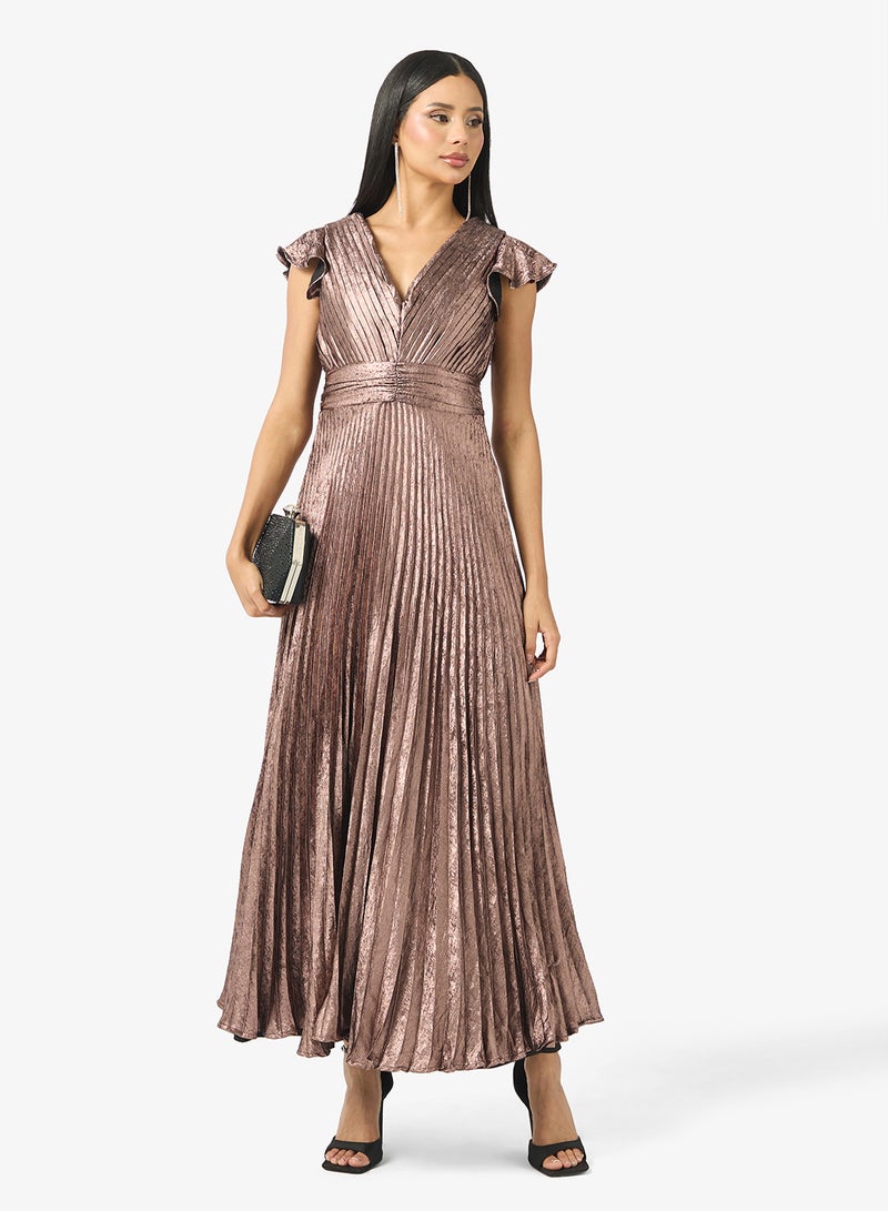 Maya Pleated Side Cutout Flutter Sleeve Maxi Dress - Image 1