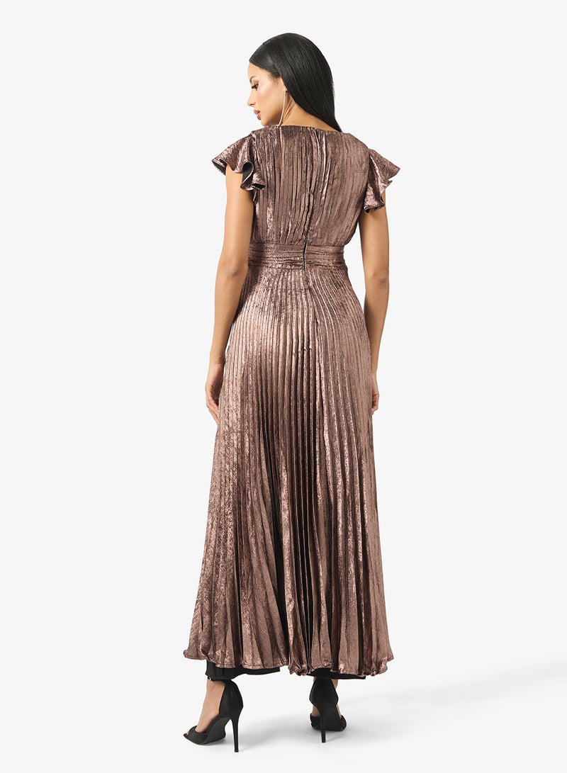 Maya Pleated Side Cutout Flutter Sleeve Maxi Dress - Image 2