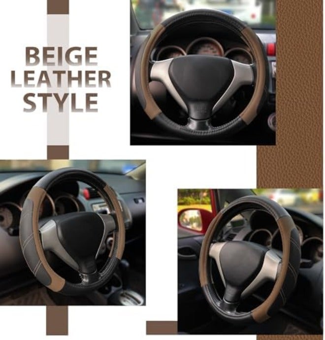 Elantrip Leather Large Steering Wheel Cover 15 1/2 to 16 inch Soft Grip Breathable for Car Truck SUV Jeep Anti Slip Black and  Gray - Image 5
