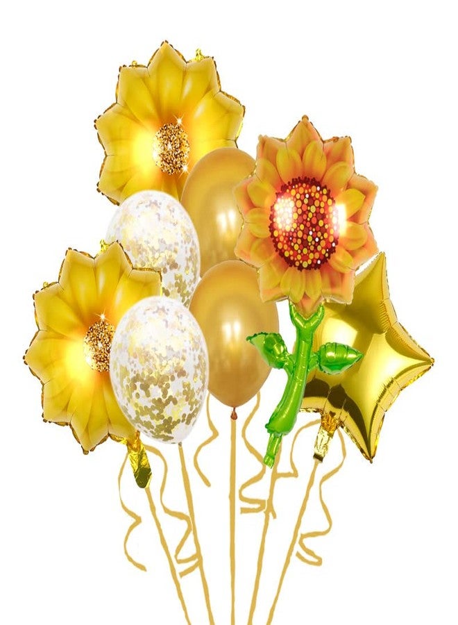 AzsVbvs 8PCS Sunflower Birthday Balloons Aluminum Foil Sunflower Shaped Mylar Balloons for Summer Sunshine, Birthday, Baby Shower, Wedding Party Decorations (Style 1) - Image 1