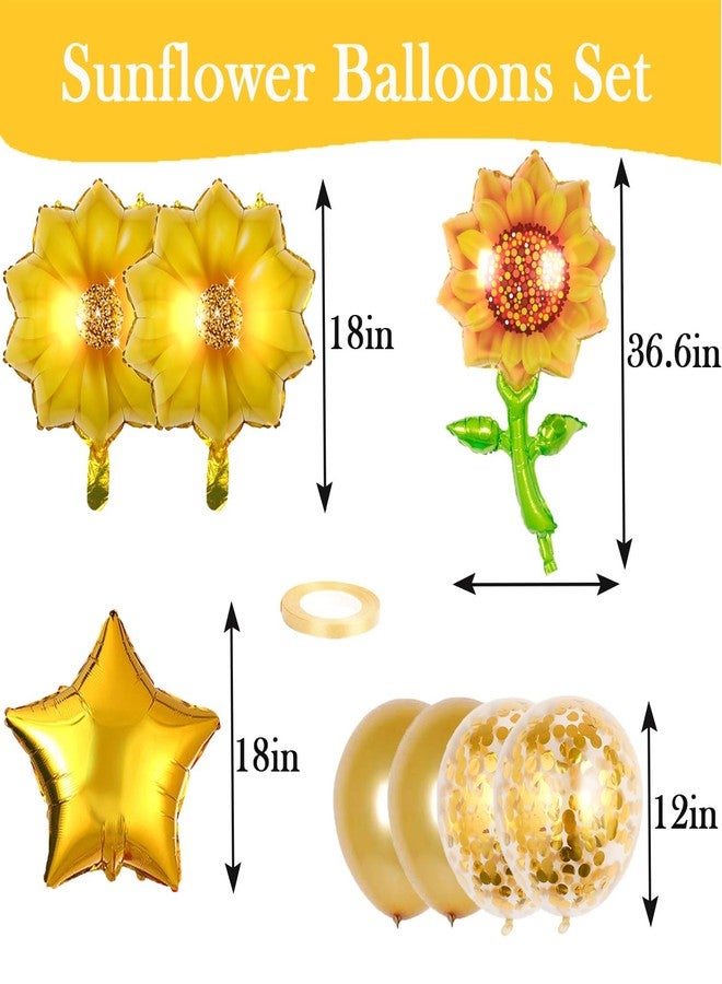 AzsVbvs 8PCS Sunflower Birthday Balloons Aluminum Foil Sunflower Shaped Mylar Balloons for Summer Sunshine, Birthday, Baby Shower, Wedding Party Decorations (Style 1) - Image 2