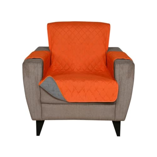 Home @Home by Nilkamal Solid Polyester 1 Seater Sofa Cover | Reversible & Quilted Sofa Cover | Washable Couch Cover with Non Slip Foam| Set of 1-179 x 165 cm | Orange & Grey - Image 2