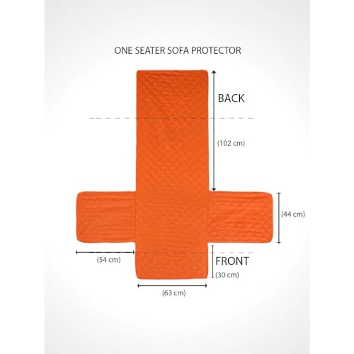 Home @Home by Nilkamal Solid Polyester 1 Seater Sofa Cover | Reversible & Quilted Sofa Cover | Washable Couch Cover with Non Slip Foam| Set of 1-179 x 165 cm | Orange & Grey - Image 3