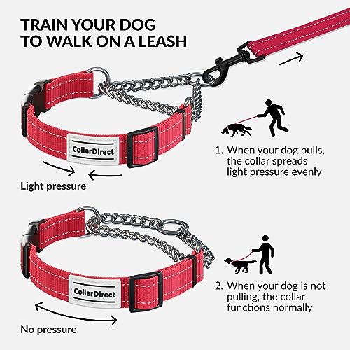 CollarDirect Martingale Dog Collar with Stainless Steel Chain and Quick Release Buckle - Reflective Collar for Large, Medium, Small Dogs - Pink, Large (Neck Size 17"-22") - Image 2