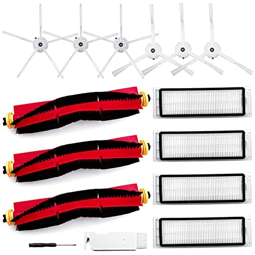 Rjnlsc Roborock Robot Vacuum Replacement Parts for Roborock S6 Pure S6 E4 S4 Max S6 MaxV S5 S5 Max S4 E2 E3 E5 E20 E25 E35 S50 S65 Xiaomi Mijia Robot Vacuum, 3 Main Brushes, 4 Filters, 6 Side Brushes - Image 1