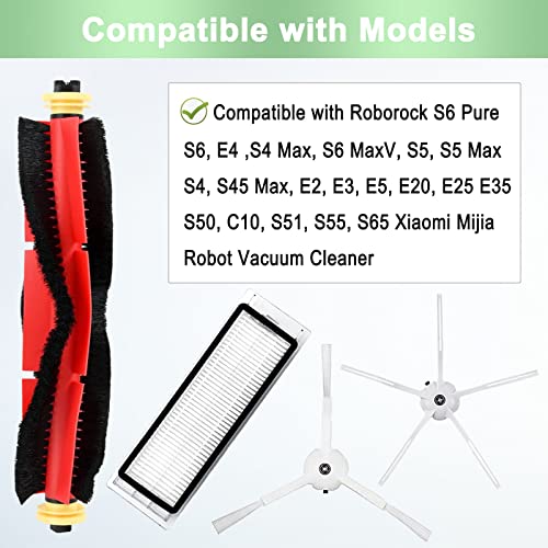 Rjnlsc Roborock Robot Vacuum Replacement Parts for Roborock S6 Pure S6 E4 S4 Max S6 MaxV S5 S5 Max S4 E2 E3 E5 E20 E25 E35 S50 S65 Xiaomi Mijia Robot Vacuum, 3 Main Brushes, 4 Filters, 6 Side Brushes - Image 2