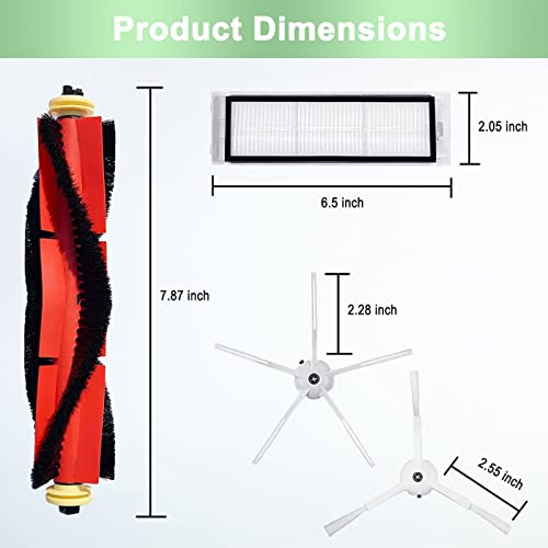 Rjnlsc Roborock Robot Vacuum Replacement Parts for Roborock S6 Pure S6 E4 S4 Max S6 MaxV S5 S5 Max S4 E2 E3 E5 E20 E25 E35 S50 S65 Xiaomi Mijia Robot Vacuum, 3 Main Brushes, 4 Filters, 6 Side Brushes - Image 4