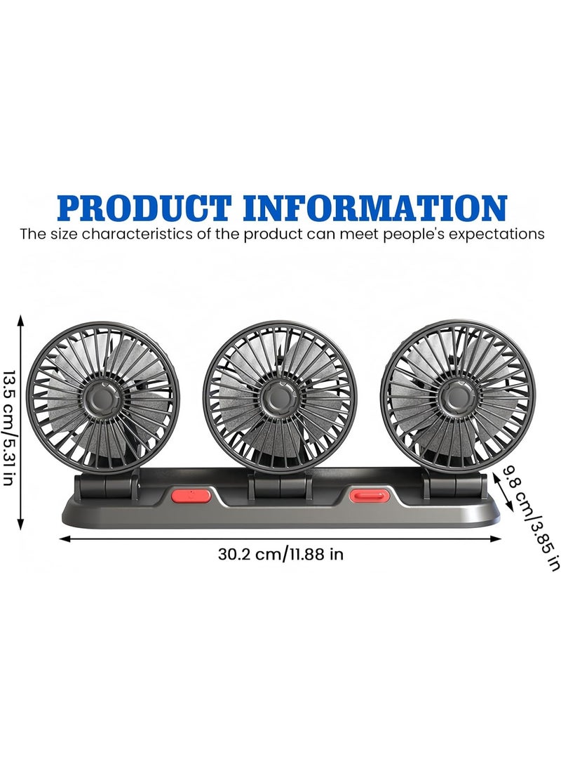 Car Fan, USB Three-Head Car Fan, Car Cooling Fan, 2 Speeds, Multifunctional Fan with Parking Phone Number Plate, 360 Degree Rotatable Adjustable Ventilato for Truck, Van, SUV, RV - Image 2