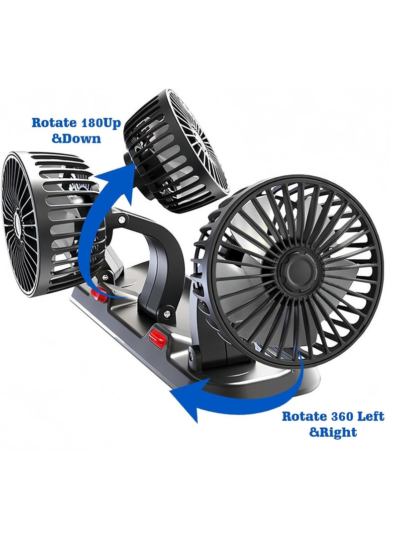Car Fan, USB Three-Head Car Fan, Car Cooling Fan, 2 Speeds, Multifunctional Fan with Parking Phone Number Plate, 360 Degree Rotatable Adjustable Ventilato for Truck, Van, SUV, RV - Image 3