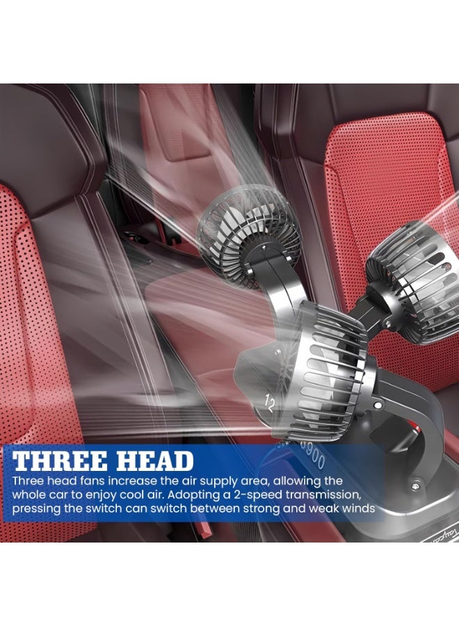 Car Fan, USB Three-Head Car Fan, Car Cooling Fan, 2 Speeds, Multifunctional Fan with Parking Phone Number Plate, 360 Degree Rotatable Adjustable Ventilato for Truck, Van, SUV, RV - Image 4