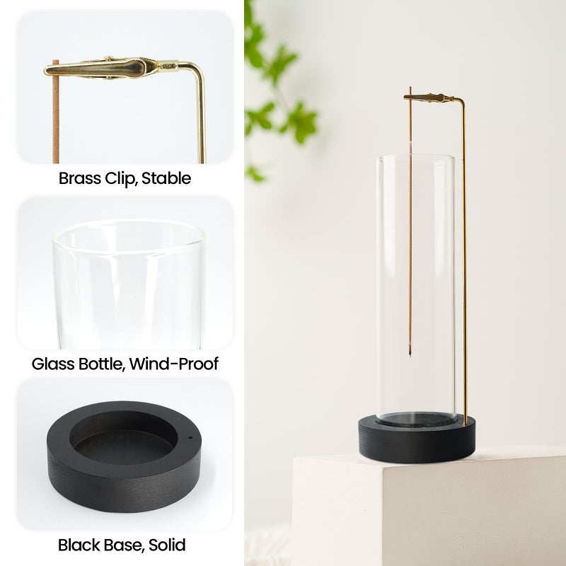 GARMOLY Incense Holder for Sticks, Anti-Ash Flying Incense Burner with 30 Incense Sticks, Detachable Glass Ash Catcher - Image 5