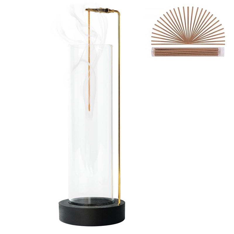 GARMOLY Incense Holder for Sticks, Anti-Ash Flying Incense Burner with 30 Incense Sticks, Detachable Glass Ash Catcher - Image 1