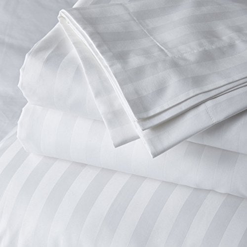 LINENWALAS 300 TC 100% Cotton Satin Stripes King Bed Sheet - Premium Hotel Bedsheet and 2 Pillow Covers Set for Hotels, Guest House & B&B (White,100x108 inch) - Image 3
