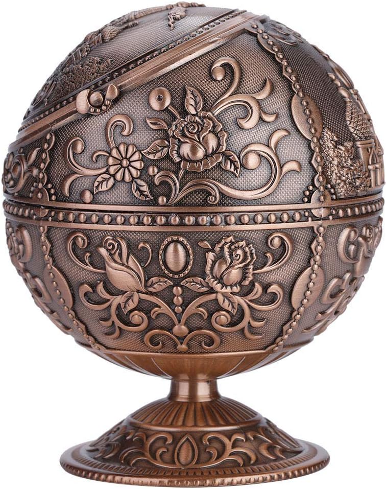 Vintage Round Metal Ball Ashtray with Castle Pattern – Elegant Electroplated Alloy Smoking Tray Doubles as Decorative Storage Box for Home, Hotel & Club (Copper Castle) - Image 3