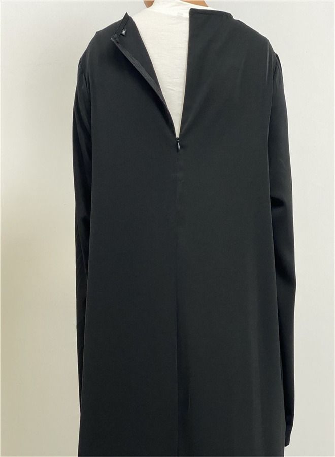 Loquat Lace-Up Pocket Muss Solid Color Dress Abaya Black  - Image 4